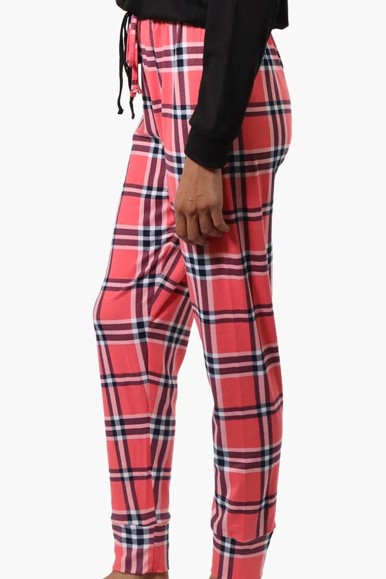 Canada Weather Gear Plaid Tie Waist Jogger Pajama Pants - Pink