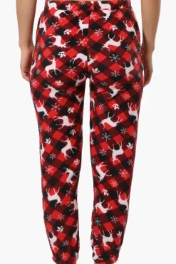 Canada Weather Gear Plaid Reindeer Pattern Fleece Pajama Bottoms - Red