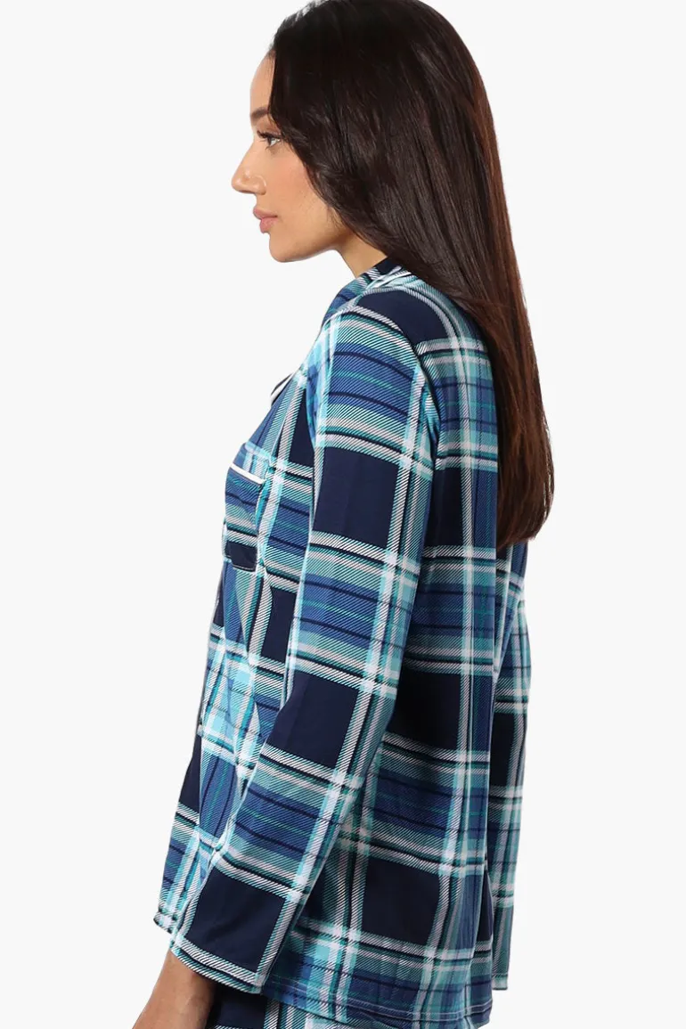 Canada Weather Gear Plaid Button Down Pajama Top - Blue