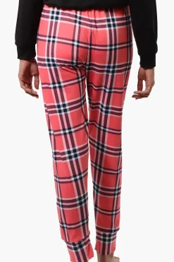 Canada Weather Gear Plaid Tie Waist Jogger Pajama Pants - Pink
