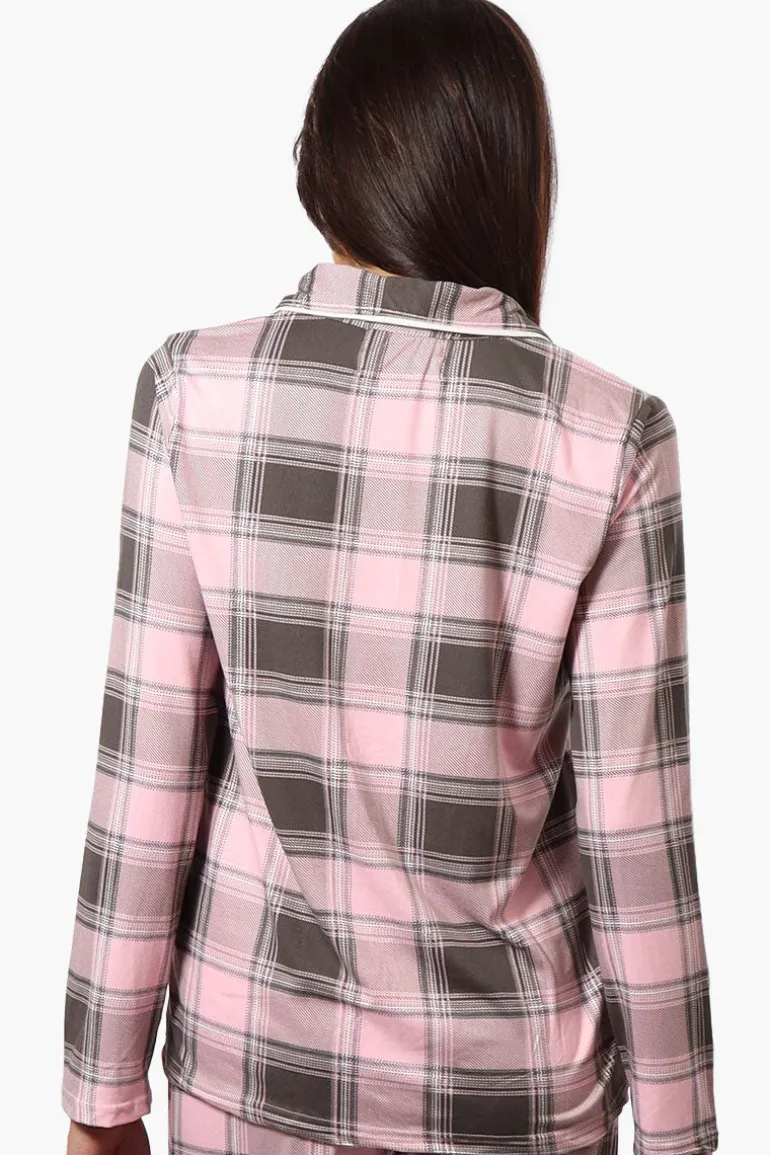 Canada Weather Gear Plaid Button Down Pajama Top - Pink