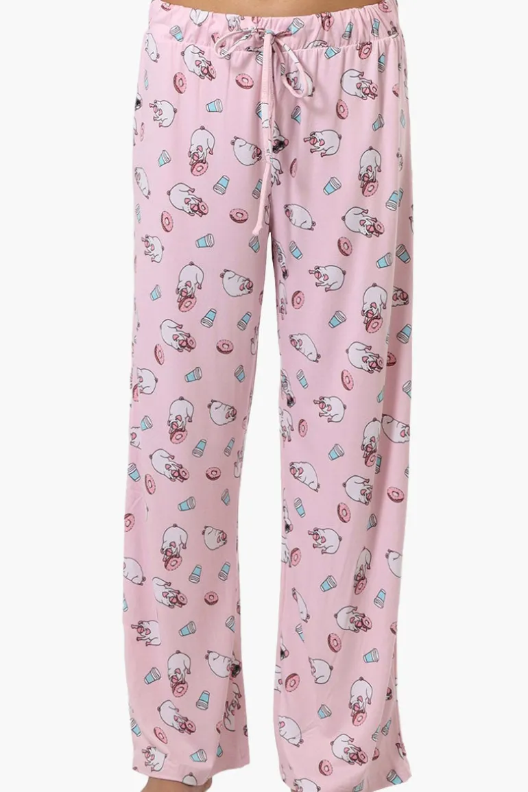 Canada Weather Gear Pug Pattern Wide Leg Pajama Pants - Pink