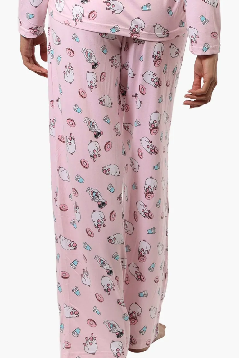 Canada Weather Gear Pug Pattern Wide Leg Pajama Pants - Pink