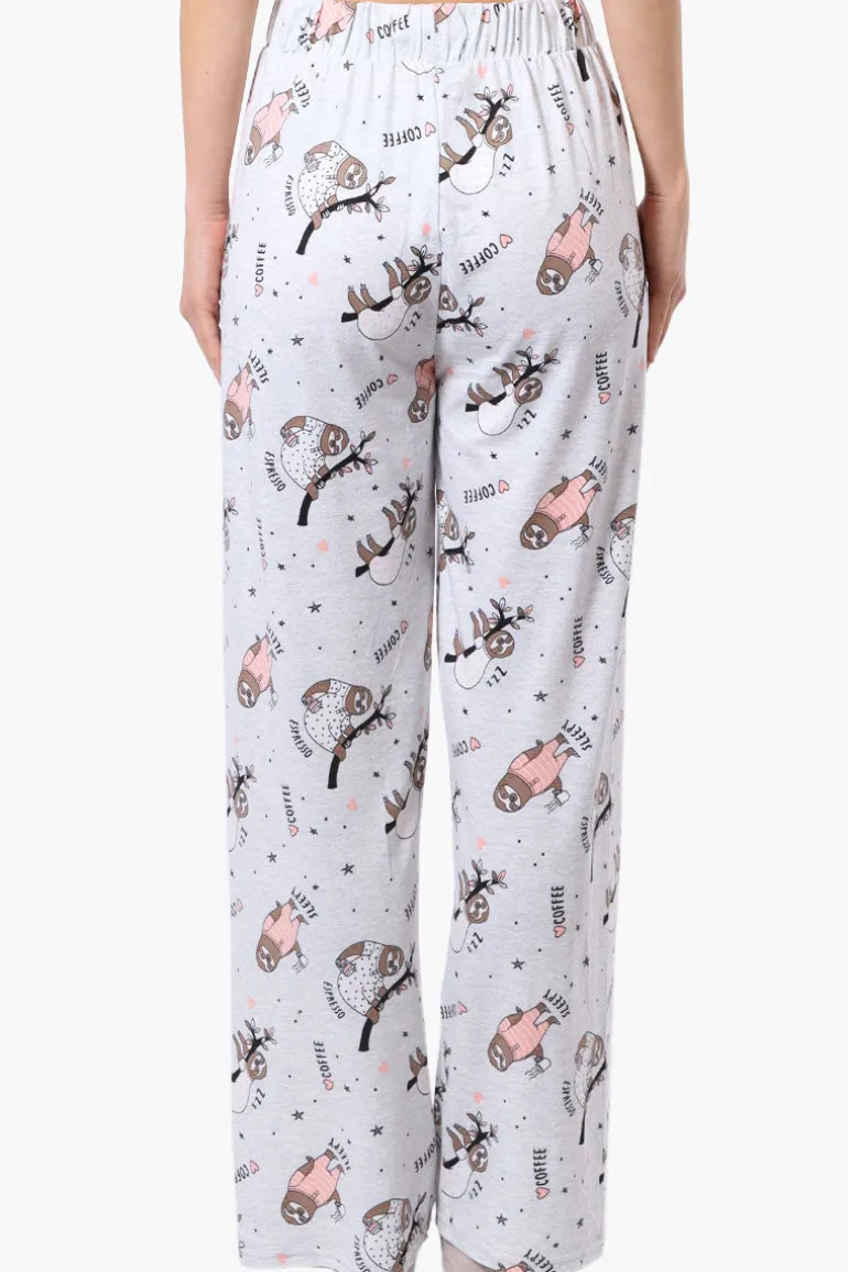 Canada Weather Gear Sloth Pattern Wide Leg Pajama Pants - Grey