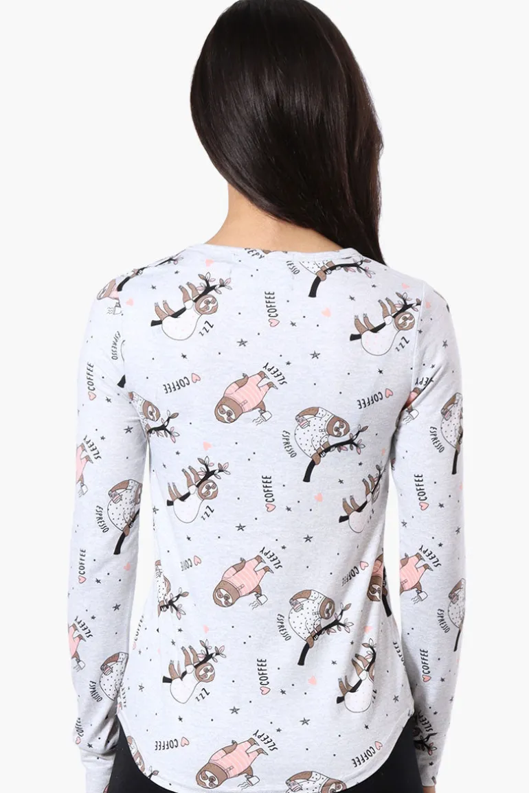 Canada Weather Gear Sloth Pattern Henley Pajama Top - Grey