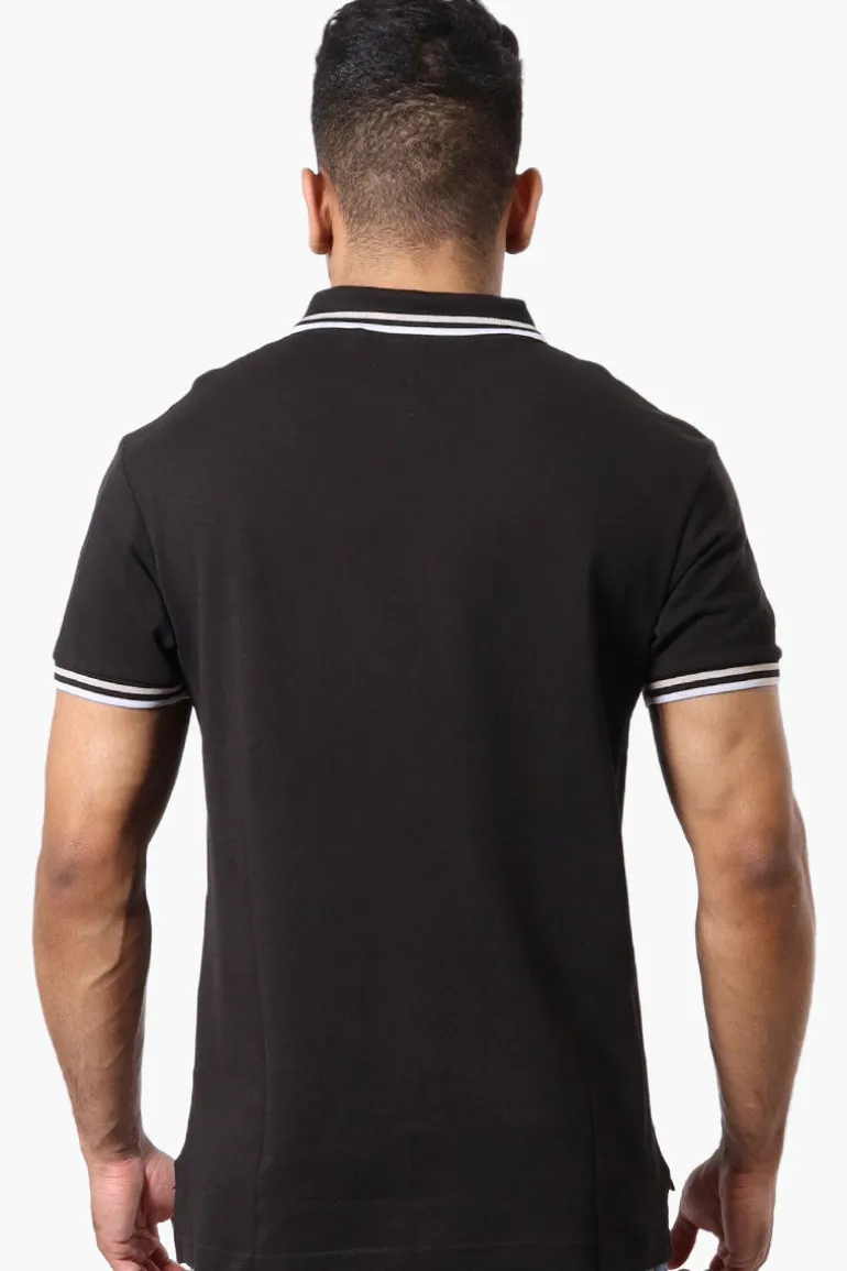 Canada Weather Gear Stripe Detail Short Sleeve Polo Shirt - Black