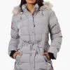 Canada Weather Gear Tie Waist Vegan Fur Hood Parka Jacket - Grey