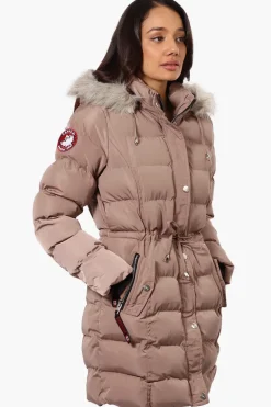 Canada Weather Gear Tie Waist Vegan Fur Hood Parka Jacket - Pink