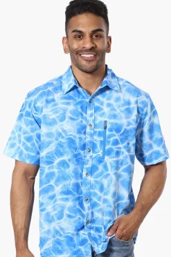 Canada Weather Gear Water Surface Pattern Button Up Casual Shirt - Blue