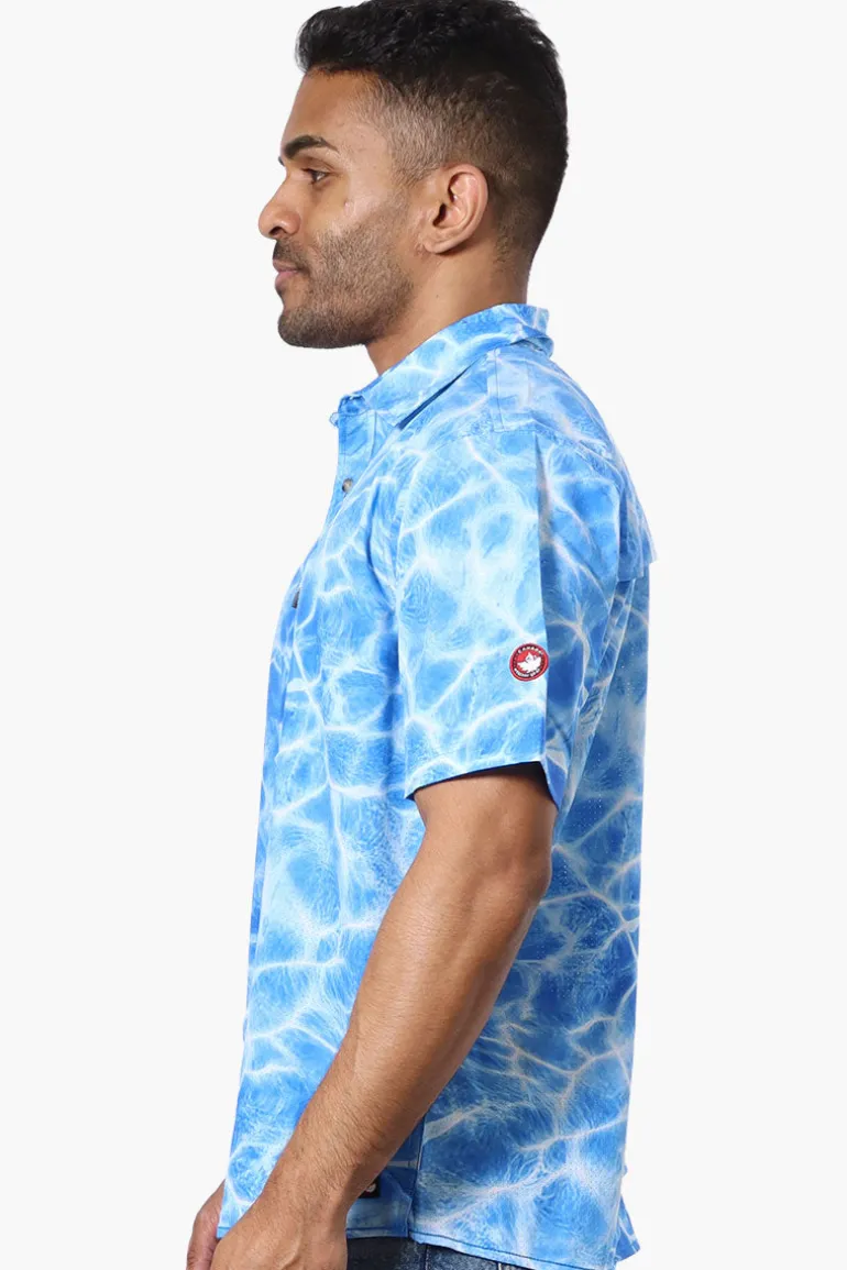 Canada Weather Gear Water Surface Pattern Button Up Casual Shirt - Blue