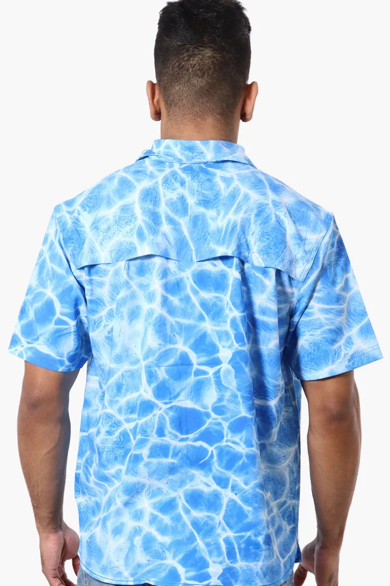 Canada Weather Gear Water Surface Pattern Button Up Casual Shirt - Blue