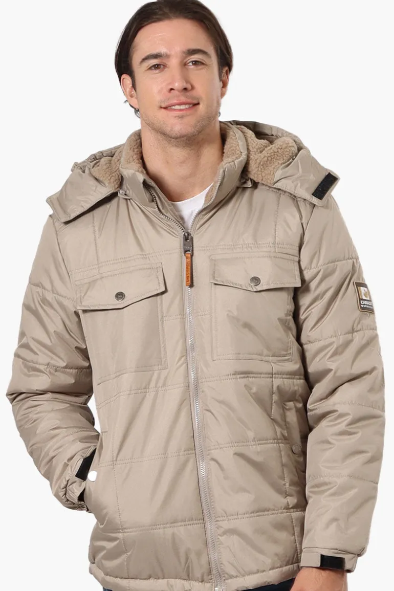 Canada Work Gear 4 Pocket Sherpa Lined Hood Bomber Jacket - Beige
