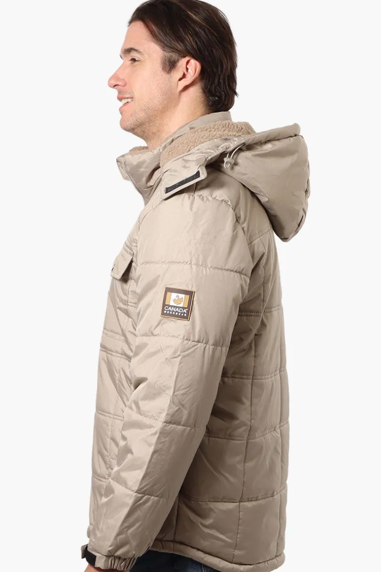 Canada Work Gear 4 Pocket Sherpa Lined Hood Bomber Jacket - Beige