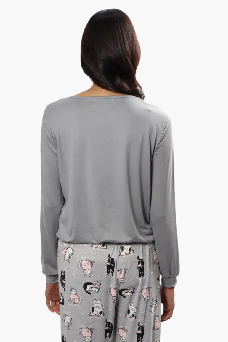 Cuddly Canuckies Feline Fine Print Pajama Top - Grey