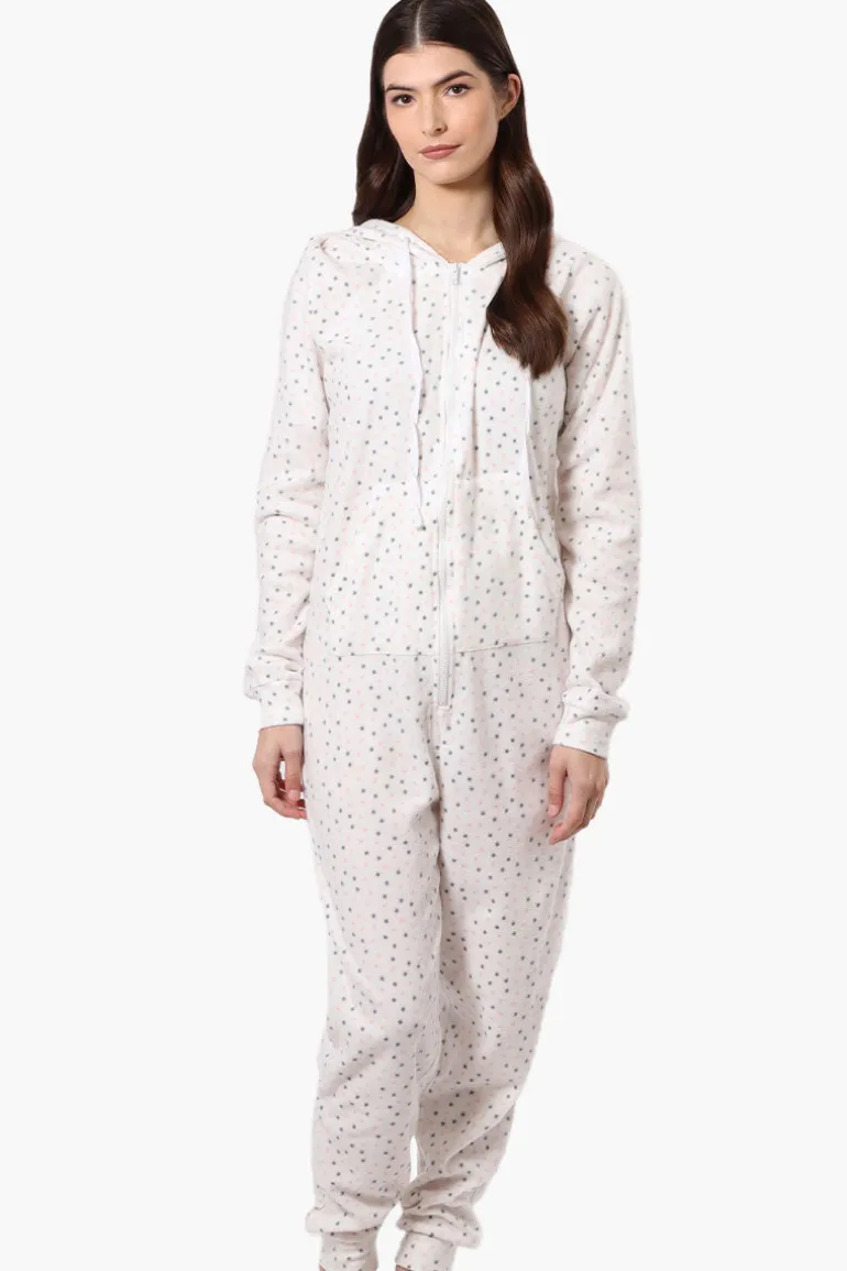 Cuddly Canuckies Hooded Dotted Pattern Onesie - White