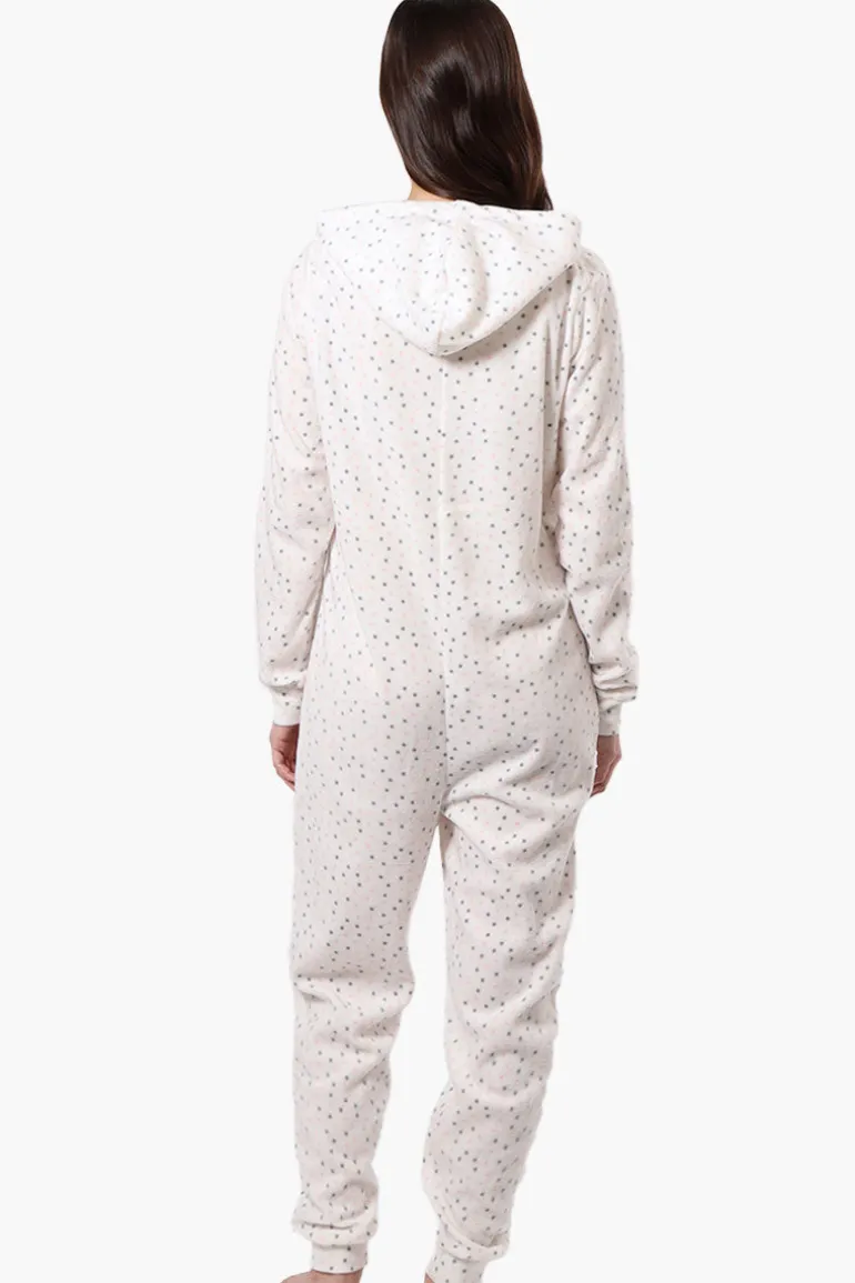 Cuddly Canuckies Hooded Dotted Pattern Onesie - White