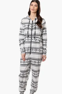 Cuddly Canuckies Hooded Festive Pattern Onesie - White