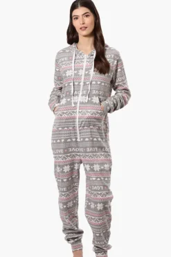 Cuddly Canuckies Hooded Festive Pattern Onesie - Grey