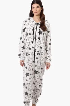 Cuddly Canuckies Hooded Star Pattern Onesie - White