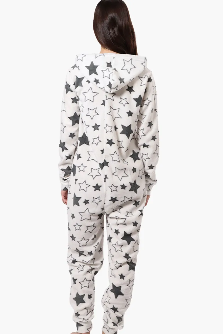 Cuddly Canuckies Hooded Star Pattern Onesie - White