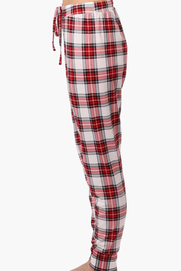 Cuddly Canuckies Plaid Jogger Pajama Pants - Red
