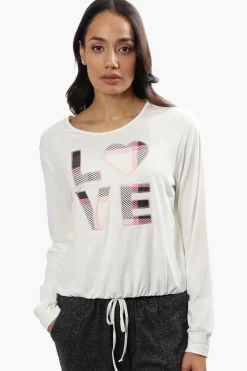 Cuddly Canuckies Plaid Love Print Pajama Top - White