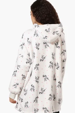 Cuddly Canuckies Reindeer Pattern Oversized Pajama Hoodie - White