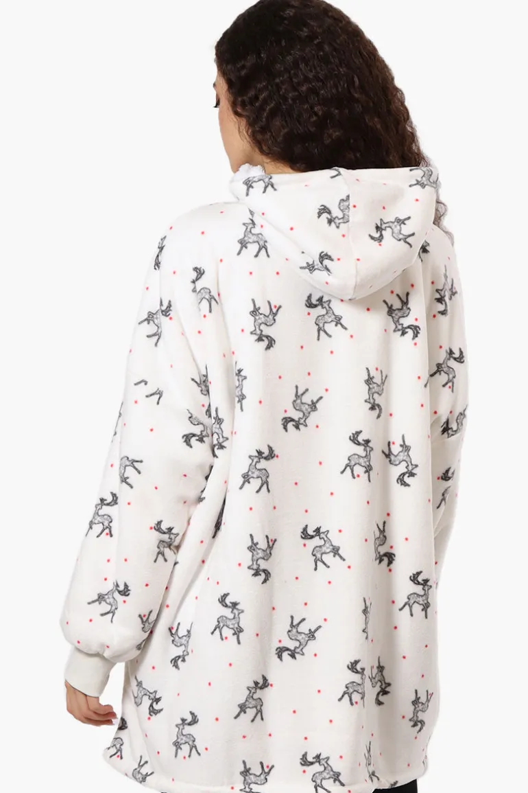 Cuddly Canuckies Reindeer Pattern Oversized Pajama Hoodie - White