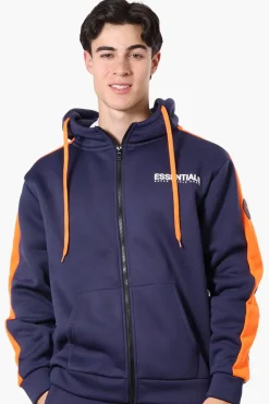 Essentials Super Triple Goose Sleeve Stripe Zip Up Hoodie - Navy