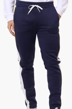 Essentials Super Triple Goose Side Stripe Tie Waist Sweatpants - Navy