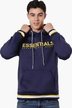 Essentials Super Triple Goose Striped Cuff Detail Hoodie - Navy