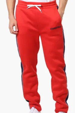 Essentials Super Triple Goose Side Stripe Tie Waist Sweatpants - Red