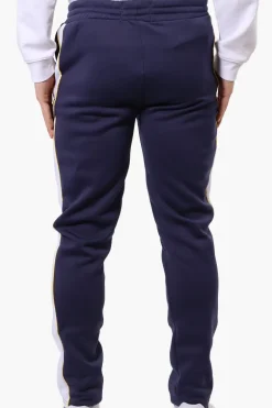 Essentials Super Triple Goose Side Stripe Tie Waist Sweatpants - Navy