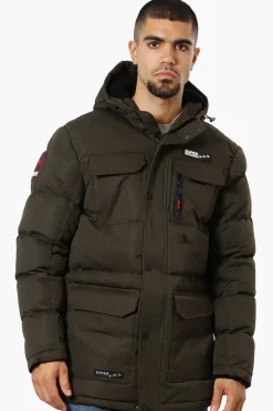 Super Triple Goose 4 Pocket Sherpa Lined Parka Jacket - Olive