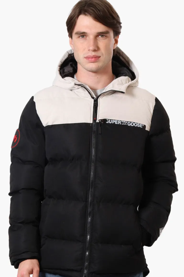 Super Triple Goose Colour Block Bubble Bomber Jacket - Stone