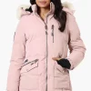 Super Triple Goose Faux Fur Thumb Hole Parka Jacket - Pink
