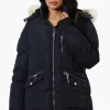 Super Triple Goose Faux Fur Thumb Hole Parka Jacket - Navy