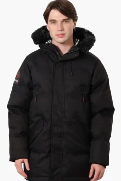 Super Triple Goose Faux Fur Twill Parka Jacket - Black