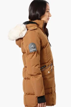 Super Triple Goose Faux Fur Thumb Hole Parka Jacket - Brown
