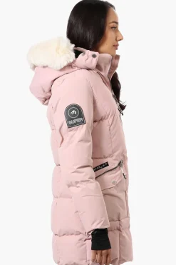 Super Triple Goose Faux Fur Thumb Hole Parka Jacket - Pink
