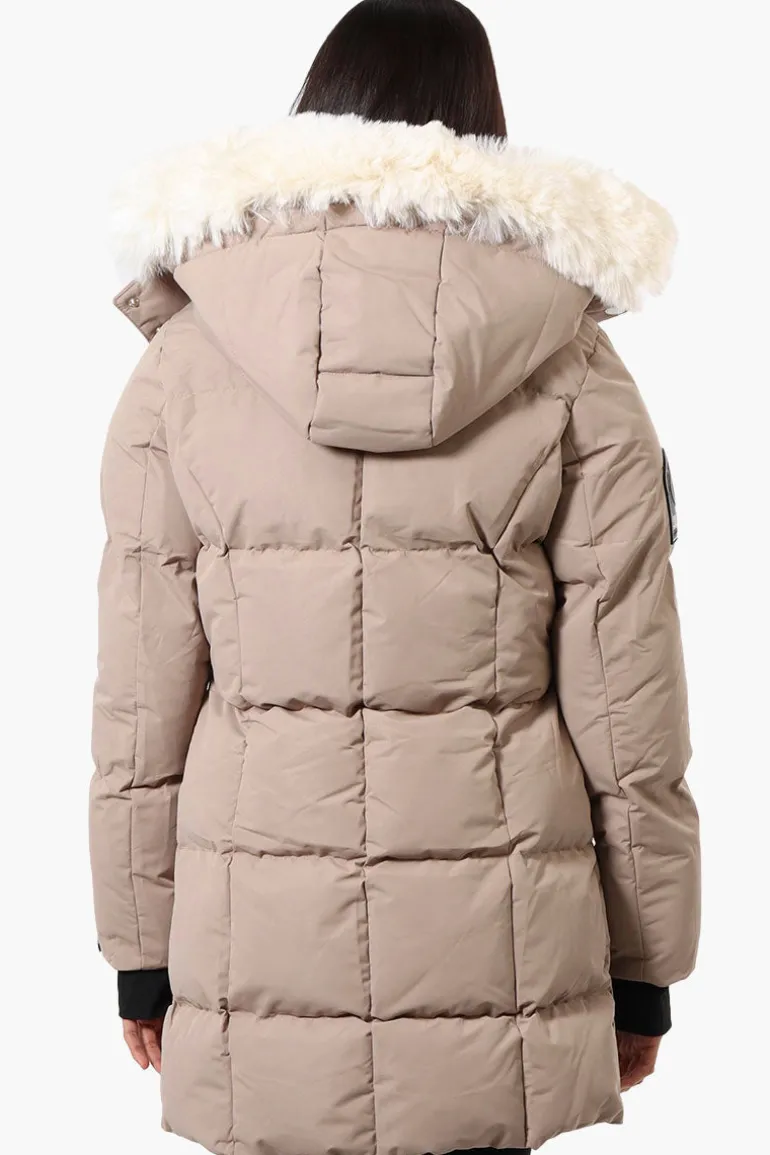 Super Triple Goose Faux Fur Thumb Hole Parka Jacket - Beige