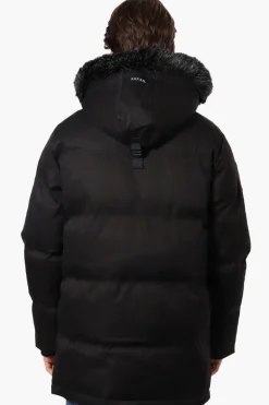 Super Triple Goose Faux Fur Twill Parka Jacket - Black