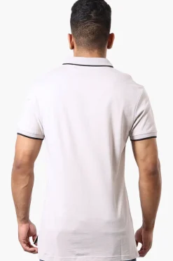 Super Triple Goose Solid Short Sleeve Polo Shirt - Stone