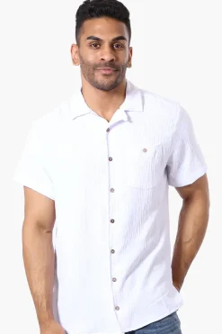 Super Triple Goose Vintage Solid Button Up Casual Shirt - White