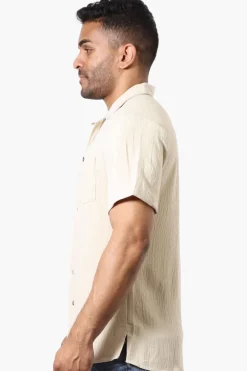 Super Triple Goose Vintage Solid Button Up Casual Shirt - Cream