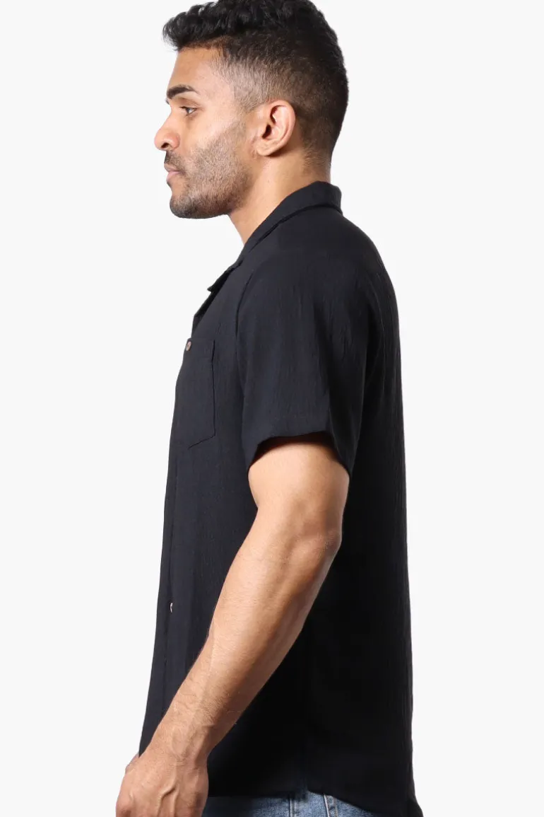 Super Triple Goose Vintage Button Up Linen Casual Shirt - Black