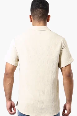 Super Triple Goose Vintage Solid Button Up Casual Shirt - Cream