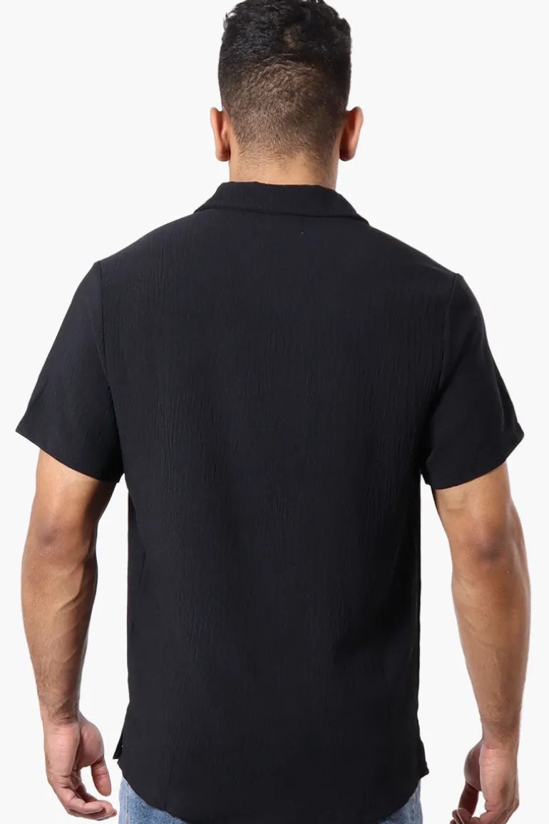 Super Triple Goose Vintage Button Up Linen Casual Shirt - Black